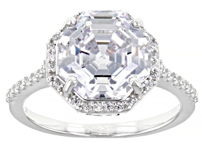 Pre-Owned White Cubic Zirconia Rhodium Over Sterling Silver Octagon Asscher Cut Ring 7.11ctw