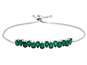 Pre-Owned Green Onyx Rhodium Over Silver Bolo Bracelet