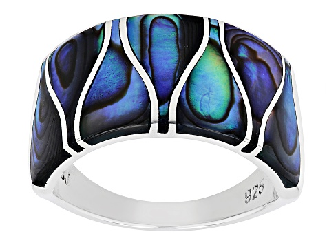 Pre-Owned Multi-Color Abalone Shell Sterling Silver Band Ring