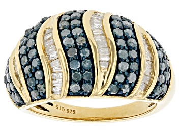Picture of Pre-Owned Blue And White Diamond 14k Yellow Gold Over Sterling Silver Wide Band Ring 1.50ctw