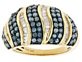 Pre-Owned Blue And White Diamond 14k Yellow Gold Over Sterling Silver Wide Band Ring 1.50ctw