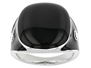 Pre-Owned Black Enamel with Crystal Accents Silver Tone Ring