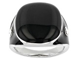 Pre-Owned Black Enamel with Crystal Accents Silver Tone Ring