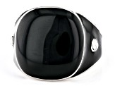 Pre-Owned Black Enamel with Crystal Accents Silver Tone Ring