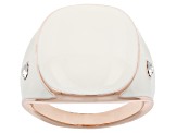 Pre-Owned Cream Color Enamel with White Crystal Accents Rose Tone Ring