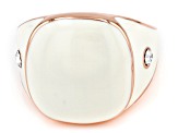 Pre-Owned Cream Color Enamel with White Crystal Accents Rose Tone Ring