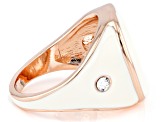 Pre-Owned Cream Color Enamel with White Crystal Accents Rose Tone Ring