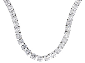 Pre-Owned White Cubic Zirconia Rhodium Over Sterling Silver Asscher Cut Tennis Necklace 84.42ctw