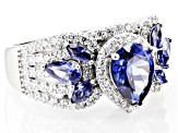 Pre-Owned Blue And White Cubic Zirconia Rhodium Over Sterling Silver Ring 4.70ctw