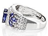 Pre-Owned Blue And White Cubic Zirconia Rhodium Over Sterling Silver Ring 4.70ctw