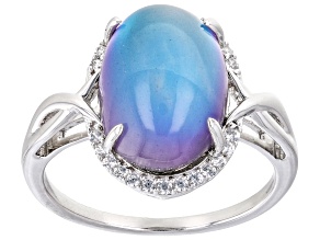 Pre-Owned Blue Aurora Moonstone Rhodium Over Sterling Silver Ring .25ctw