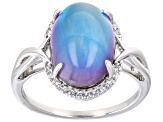 Pre-Owned Blue Aurora Moonstone Rhodium Over Sterling Silver Ring .25ctw