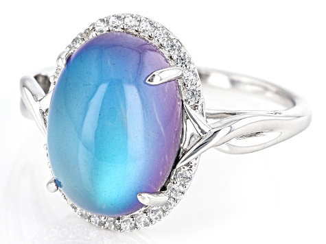 Pre-Owned Blue Aurora Moonstone Rhodium Over Sterling Silver Ring .25ctw