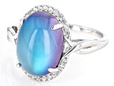 Pre-Owned Blue Aurora Moonstone Rhodium Over Sterling Silver Ring .25ctw