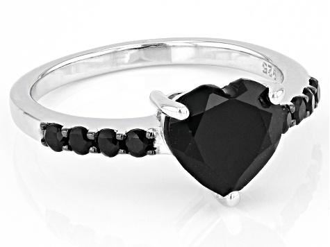 Pre-Owned Black Spinel Rhodium Over Sterling Silver Ring 2.07ctw