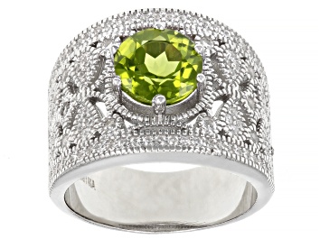 Picture of Pre-Owned Green Peridot Rhodium Over Sterling Silver Ring 3.34ctw