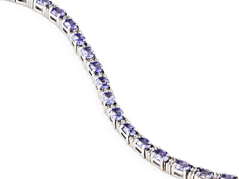 Pre-Owned Blue Tanzanite Rhodium Over Sterling Silver Heart Tennis Bracelet 5.19ctw