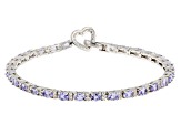 Pre-Owned Blue Tanzanite Rhodium Over Sterling Silver Heart Tennis Bracelet 5.19ctw