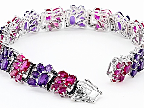 Pre-Owned Red Lab Created Ruby Rhodium Over Silver Bracelet 17.78ctw