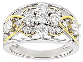 Pre-Owned Moissanite Platineve And 14k Yellow Gold Over Silver Ring 1.30ctw DEW