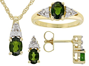 Picture of Pre-Owned Green Chrome Diopside 18K Yellow Gold Over Sterling Silver Jewelry Set 2.27ctw