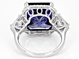 Pre-Owned Blue And White Cubic Zirconia Rhodium Over Sterling Silver Ring 18.17ctw