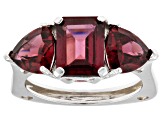 Pre-Owned Magenta Rhodolite Rhodium Over Silver 3-Stone Ring 4.84ctw