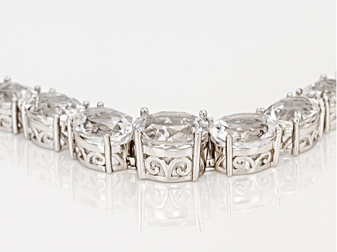 Pre-Owned White Crystal Quartz Rhodium Over Sterling Silver Bracelet 26.60ctw