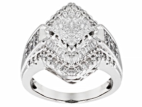Pre-Owned White Diamond 14k White Gold Cluster Ring 1.40ctw