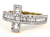 Pre-Owned White Diamond 10k Yellow Gold Cross Ring 0.70ctw