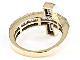 Pre-Owned White Diamond 10k Yellow Gold Cross Ring 0.70ctw