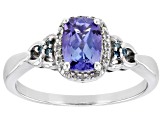 Pre-Owned Blue Tanzanite Rhodium Over Sterling Silver Ring 0.80ctw