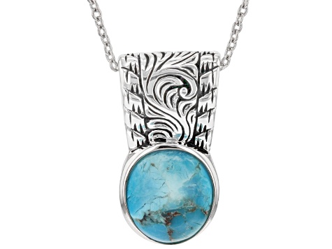 Pre-Owned Blue Turquoise Rhodium Over Silver Pendant With Chain