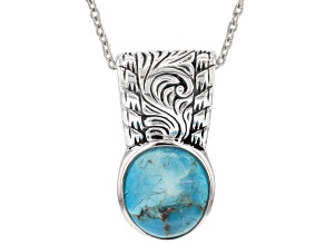 Pre-Owned Blue Turquoise Rhodium Over Silver Pendant With Chain