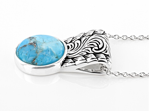 Pre-Owned Blue Turquoise Rhodium Over Silver Pendant With Chain