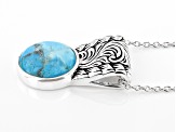 Pre-Owned Blue Turquoise Rhodium Over Silver Pendant With Chain