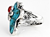 Pre-Owned Turquoise & Sponge Coral Rhodium Over Silver Ring
