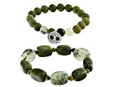 Pre-Owned Connemara Marble, Prehnite Tree of Life Silver Set of 2 Bracelets