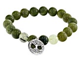 Pre-Owned Connemara Marble, Prehnite Tree of Life Silver Set of 2 Bracelets