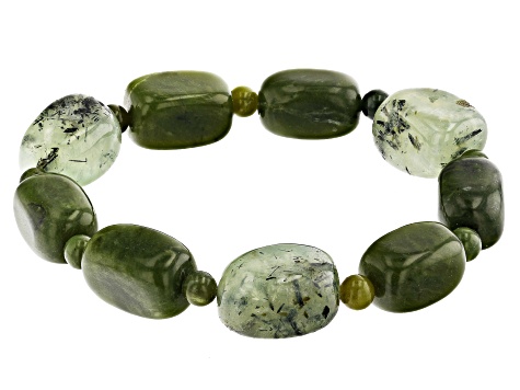 Pre-Owned Connemara Marble, Prehnite Tree of Life Silver Set of 2 Bracelets