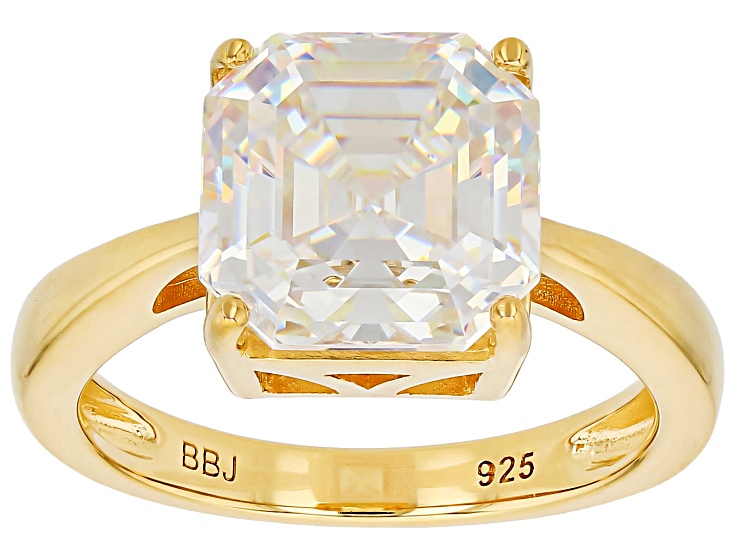 Pre-Owned Strontium Titanate 18k yellow gold over sterling silver solitaire ring 6.25ct