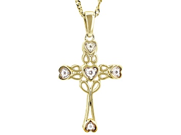 Picture of Pre-Owned Moissanite 14k Yellow Gold Over Sterling Silver Cross Pendant .18ctw DEW.