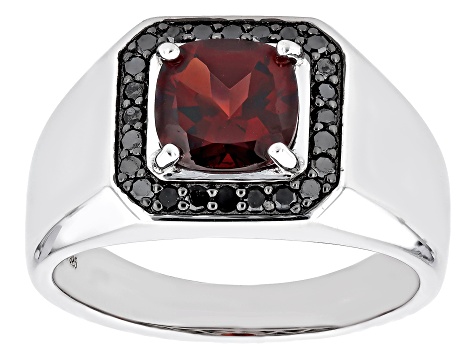 Pre-Owned Red Garnet Rhodium Over Sterling Silver Men's Ring 3.00ctw