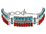Pre-Owned Blue Turquoise and Red Sponge Coral Station Bracelet