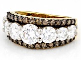 Pre-Owned Moissanite And Champagne Diamond 14k Yellow Gold Over Silver Ring 3.56ctw DEW
