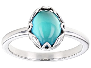 Pre-Owned Blue Aurora Moonstone Rhodium Over Sterling Silver Solitaire Ring