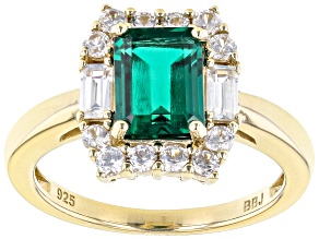 Pre-Owned Green Lab Created Emerald 18k Yellow Gold Over Sterling Silver Ring 2.06ctw