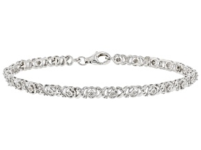 Pre-Owned White Diamond Rhodium Over Sterling Silver Tennis Bracelet 0.10ctw