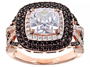 Pre-Owned Mocha And White Cubic Zirconia 18k Rose Gold Over Sterling Silver Ring 4.86ctw