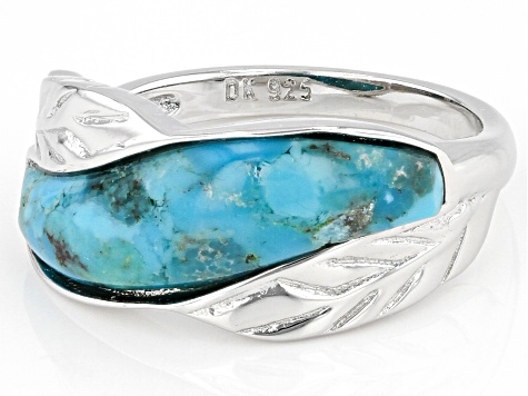 Pre-Owned Blue Turquoise Rhodium Over Sterling Silver Band Ring